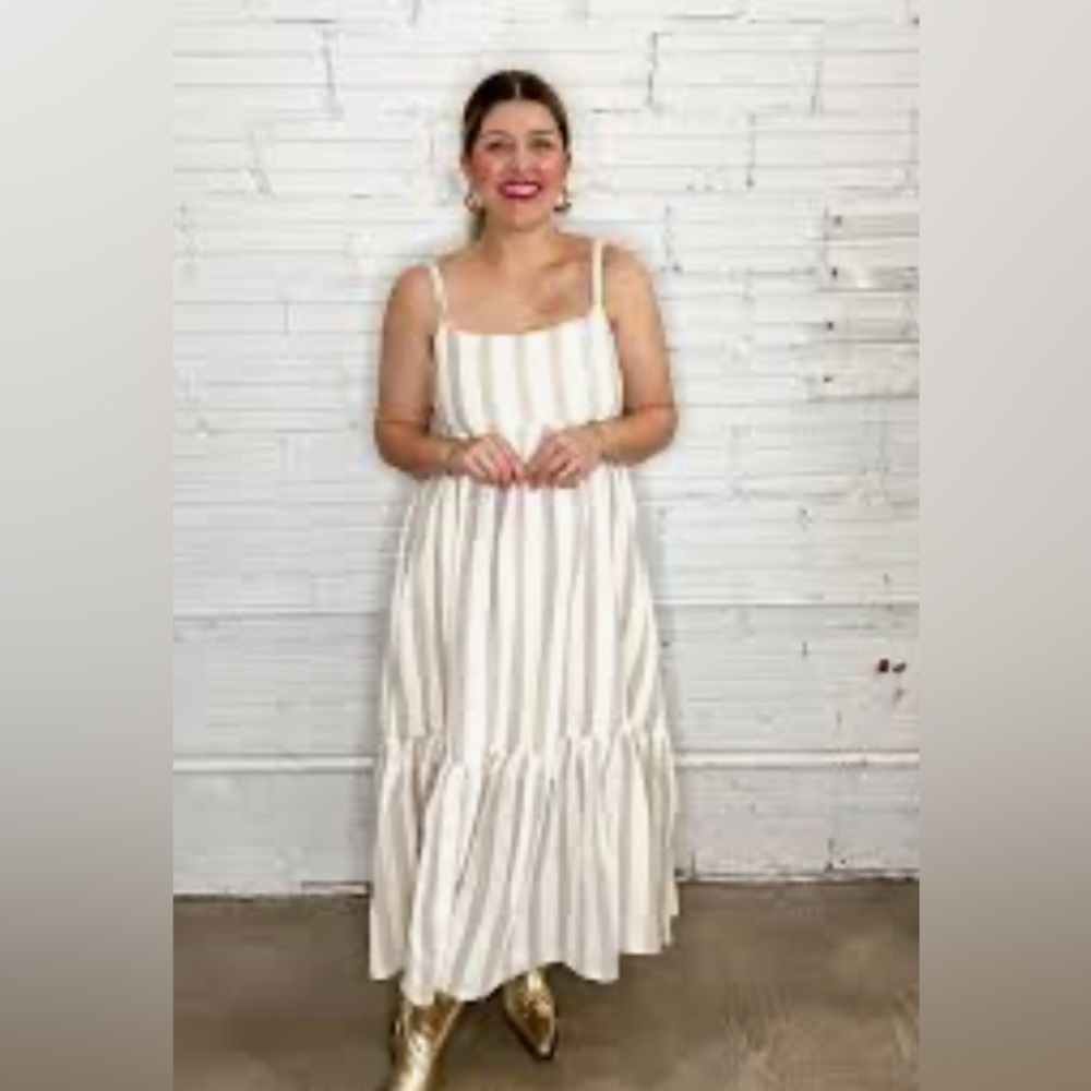 DESIGN LAB Sz 3X Tiered Striped Cream Maxi Dress Lined Elasticated NO BELT NEW - Picture 2 of 13